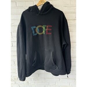 DOPE Sweatshirt‎ 3XL Pullover Hoodie Black Embroidered Cotton - No Drawstring